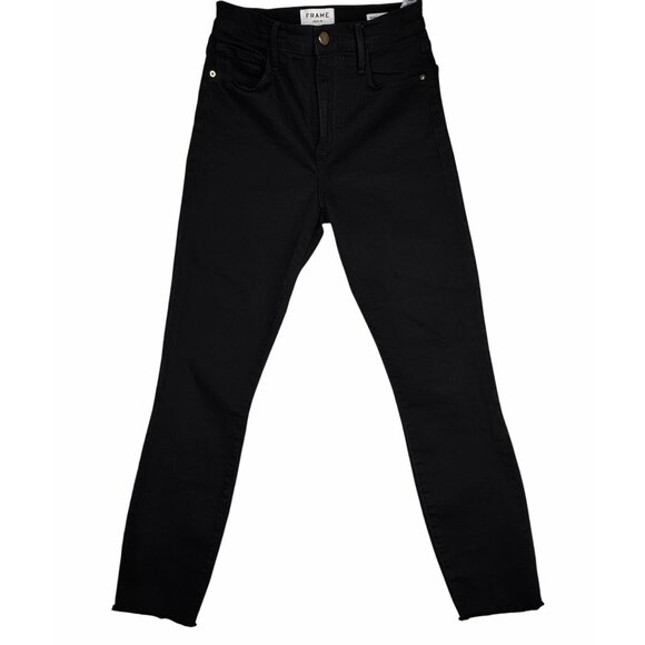 Frame Ali High Rise Cigarette Black Denim Jeans Sz 27 Raw Hem Stretch Minimalist - Picture 1 of 12